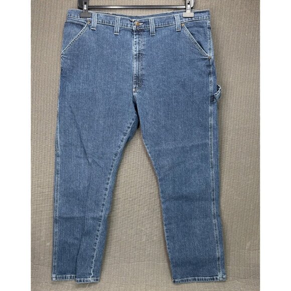 Wrangler Mens Size 44x32 Carpenter Jeans Relaxed Fit Blue Denim Cotton Blend - Picture 2 of 8